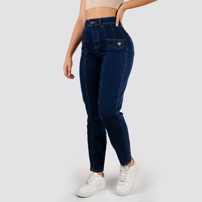 JEANS MUJER MOM TIRO ALTO 2034 OSCURO